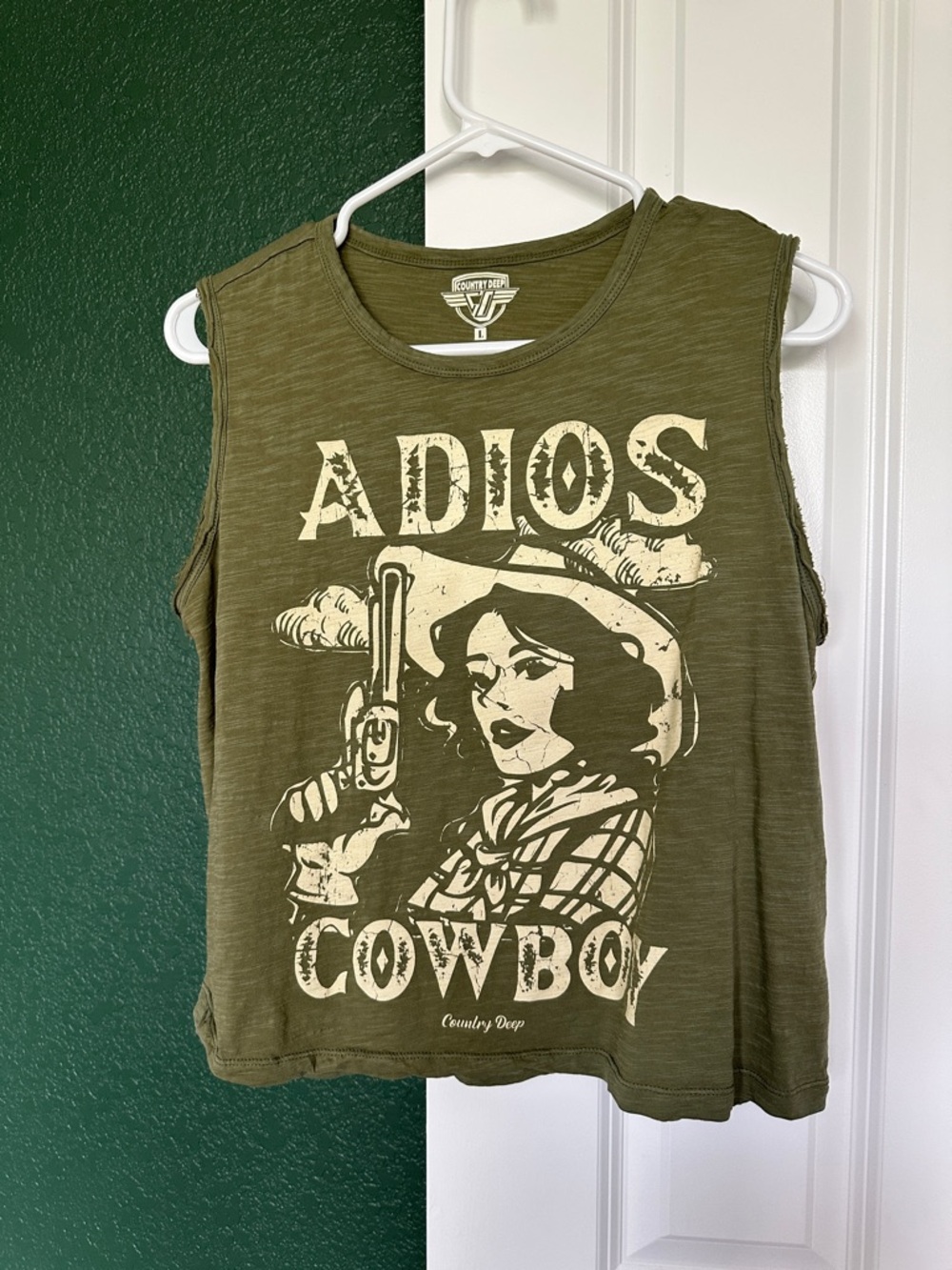 Country Deep Adios Cowboy Graphic Cropped Tank